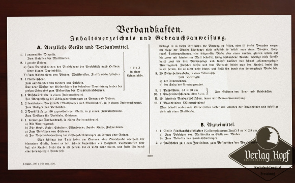 Verbandkasten inhalt inner label 1939