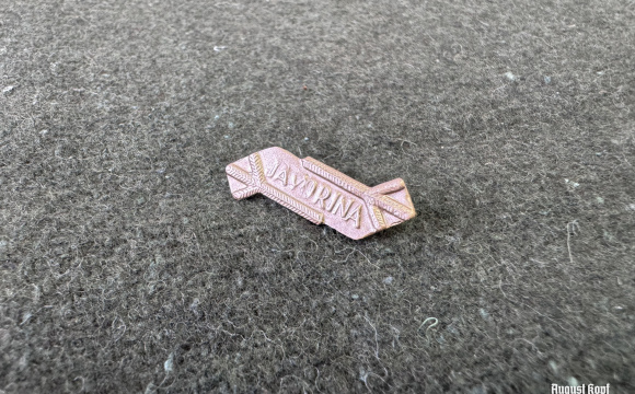 The original medal has the shape of a triangular shield rounded on the sides.