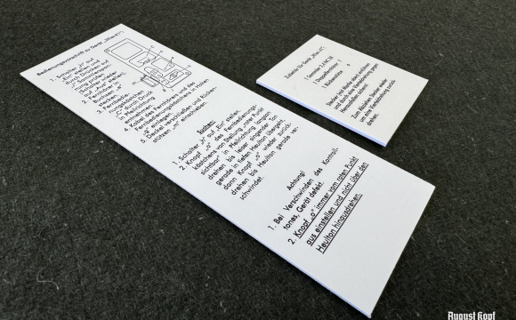 Pair of instructional sheets printed on 1,5mm thick paper desks.