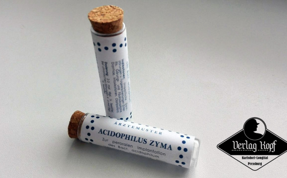Authentic replica of Acidophilus Zyma (medicine tube box).