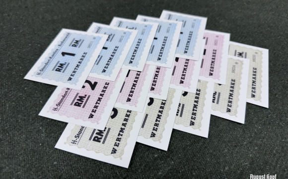 Reproduction of Buchenwald Reichsmark value tokens.