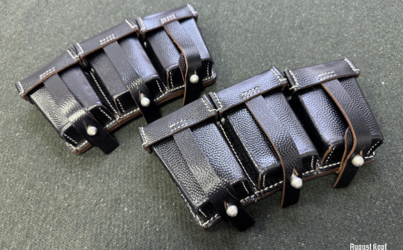 Standard quality leather pouches for 12 clips to hold 60 rounds for German rifles.