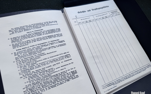 We have created a unique replica of the pages and folder used in the Kriegstagebuch (War Diary).