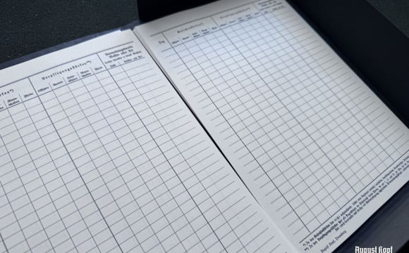 We have created a unique replica of the pages and folder used in the Kriegstagebuch (War Diary).