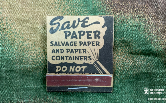 Reproduction matchbook with patriotic designs, practical morale boosters.