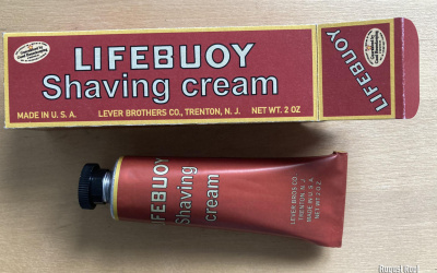 Lifebuoy, reproduction brushless shaving cream, with actual content - ideal for your reenactment personal hygiene kit.