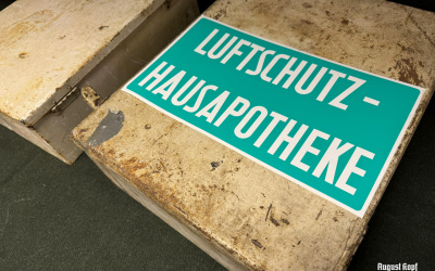 Plastic sticker stencil for first aid kid dedicated for Luftschutz Hausapotheke.