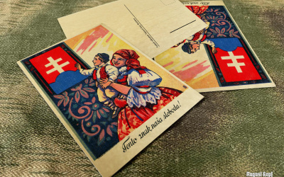 Cardboard reproduction of popular postcards from era of the (First) Slovak Republic 1939-1945.