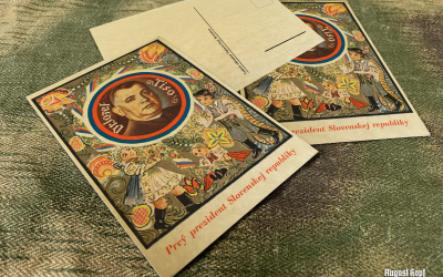 Cardboard reproduction of popular postcards from era of the (First) Slovak Republic 1939-1945.