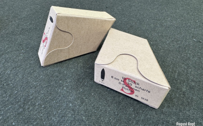 Common German WW2 Mannlicher Model 1890 ammo boxes used for 10 rounds of 8x56R bullets.