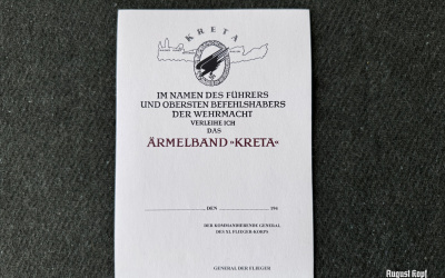 Highly detailed and nicely retouched Ärmelband Kreta certificate for units that wear Kreta armband.