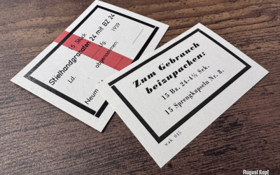 Set of paper labels for metal or wooden grenade box for 15 grenades.