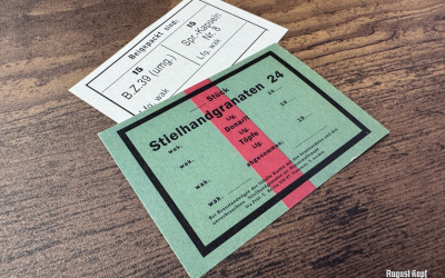 Set of paper labels for metal or wooden grenade box for 15 grenades.