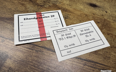Set of paper labels for metal or wooden grenade box for 30 egg grenades.