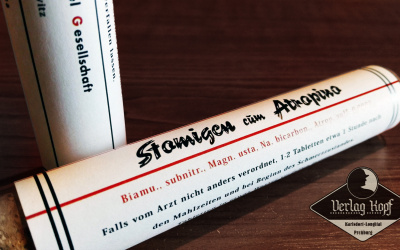 Authentic replica of Stamigen cum Atrapina (medicine tube box) produced around 1945.