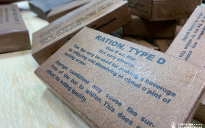 Bigger piece of tasty chocolate in WW2 wrapper design Ration D.