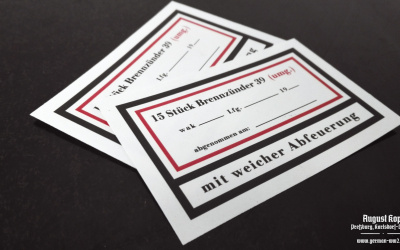Set of paper labels for metal or paper box 15 Stück Brennzünder 39.