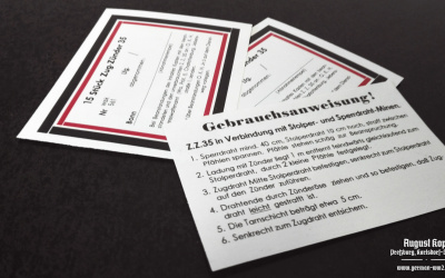 Set of paper labels for metal or paper box 15 Stück Zug-Zünder 35.