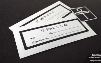 Set of paper labels for metal or paper box 15 Stück Zug-Zünder 42.