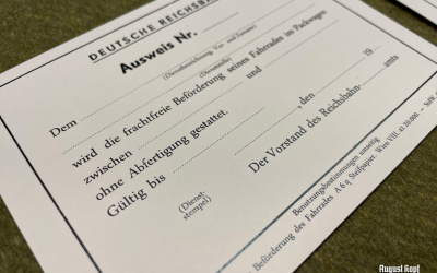 Personal ID card for traveling with bike in train.