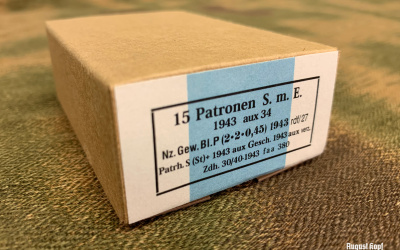 Common German WW2 ammo boxes used for 15 rounds of 8x57 bullets.