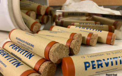 Unique and authentic replica of pervitine (medicine tube box) for Werhmacht that should contain 12 tabletes.