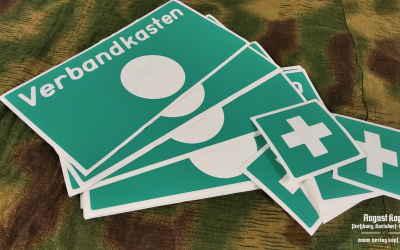 Plastic sticker stencil for first aid kid, medical box.