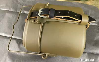 Complete aluminium mess kit was originally issued to postwar border guard, marked 66.