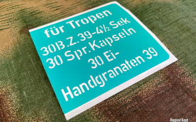 Stencil for marking metal koffer with egg grenades 39.