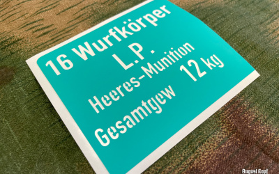 Stencil for marking metal koffer with Wurfkörper grenades.