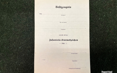 Infanterie-Sturmabzeichen Urkunde diploma for frontline fighting.