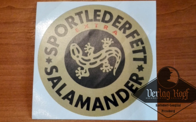 Label for Lederfett (leather grease) tin.