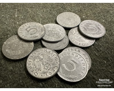 Zinc 5 Reichspfennig set of 10 coins