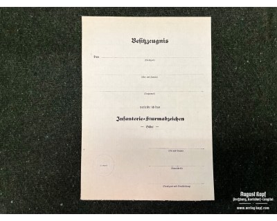 Infanterie-Sturmabzeichen silber certificate