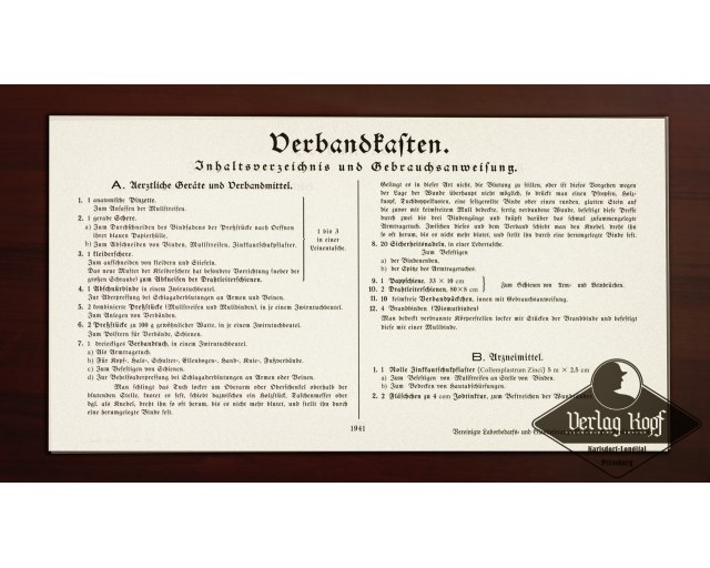Verbandkasten inhalt inner label 1941