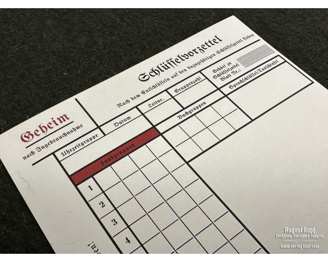 Schlüsselzettel form - coding table 20x A5