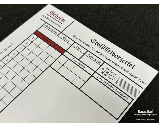 Schlüsselzettel form - coding table 20x A5