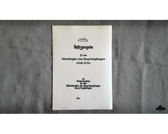 Panzerkampf certificate