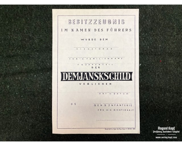 Demjanskschild certificate