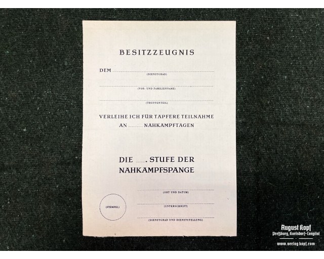 Nahkampfspange certificate