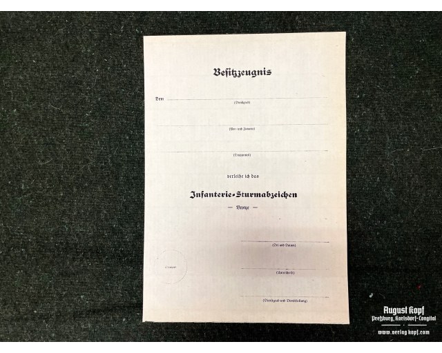 Infanterie-Sturmabzeichen bronze certificate